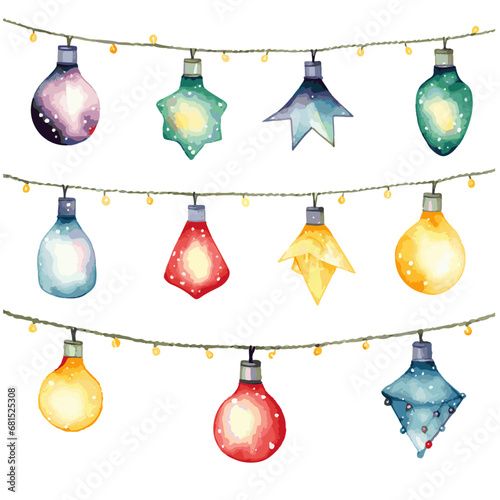 set of christmas light watercolor vectors