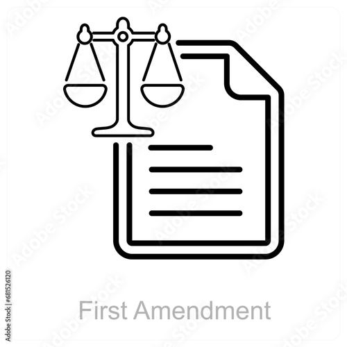 First Amendment and law icon concept