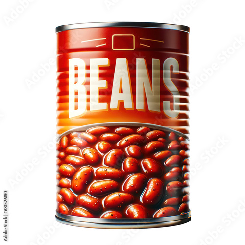 Beans tin can product isolated on white transparent background, png photo