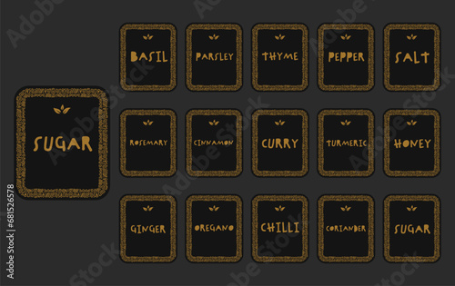 Kitchen spice jar or pantry label sticker collection with primitive tribe hand drawn pattern decoration