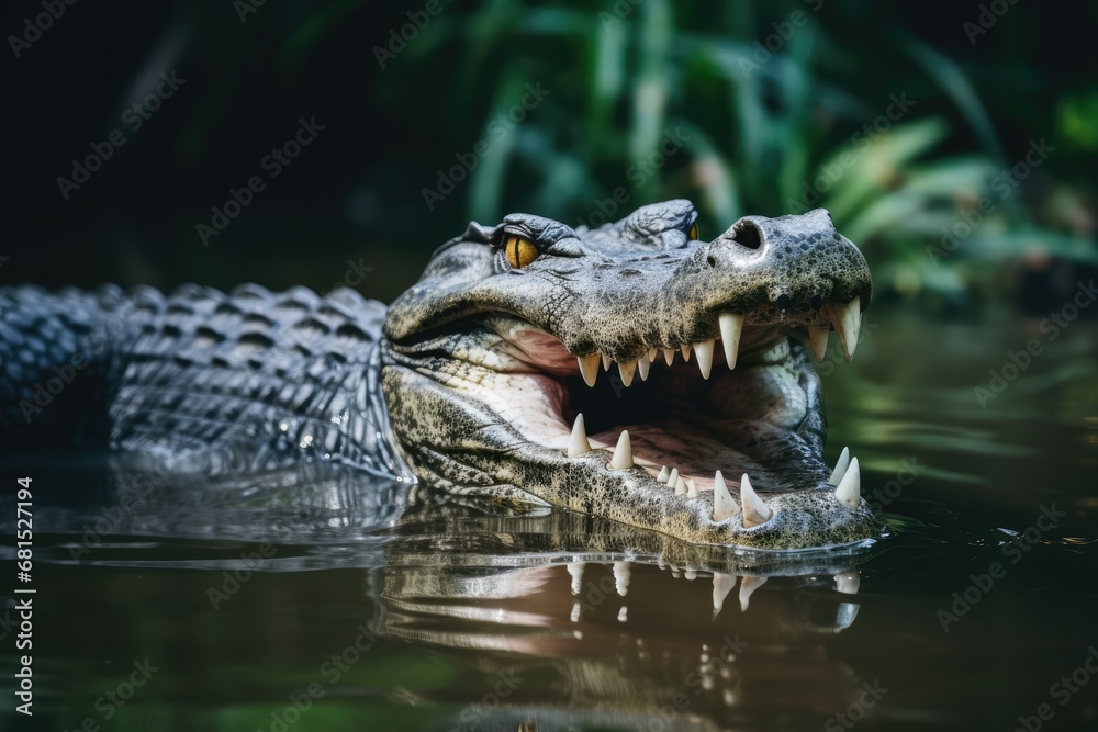 Crocodile Showing Its Open Mouth. Сoncept Wildlife Photography, Dangerous Animals, Reptile Behavior, Predatory Instincts