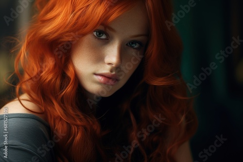 fashion portrait of a fashion young woman with red long hair