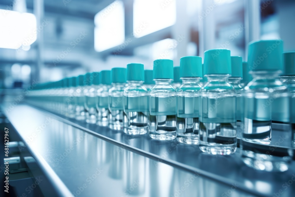 Pharmaceutical Production Line Manufacturing Medical Vials On Industrial Scale Photorealism Pharmaceutical Production Line Manufacturing Medical Vials On Industrial Scale Photorealism