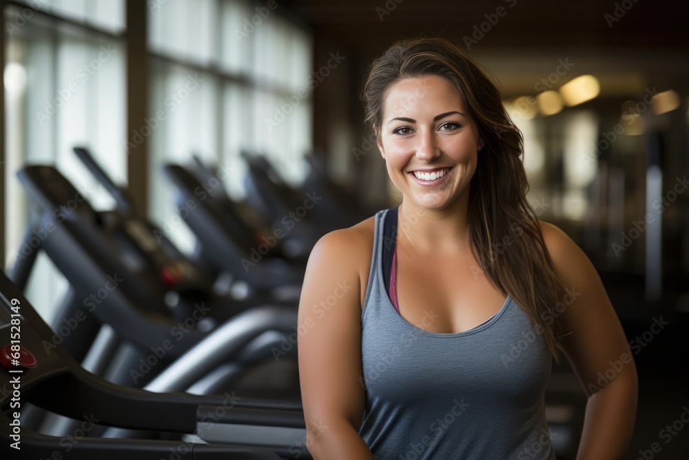 Smiling Plus Size Woman Working Out In Gym Photorealism Smiling Plus Size Woman Working Out In Gym Photorealism