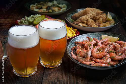 Pub Delicacies, Fresh Seafood and Cold Beer. Traditional Seafood Feast: Grilled Crayfish and Lager.