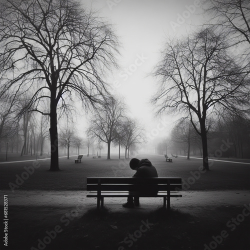 Depression in the fog alone on photo