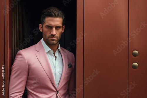 portrait of a man model in pink suits