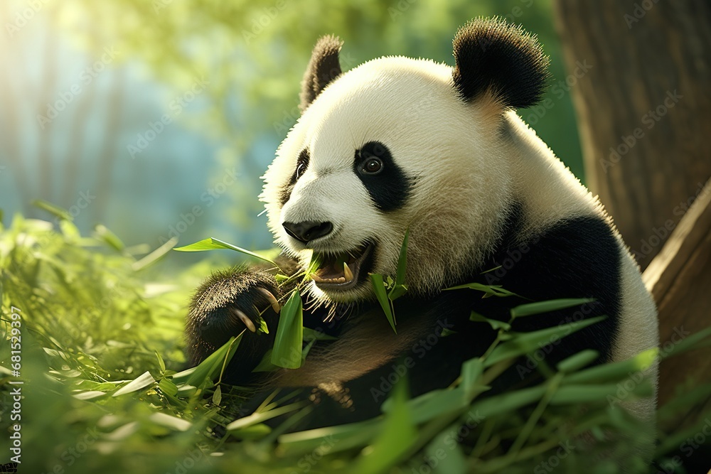 Fototapeta premium panda eating bamboo
