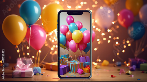 happy birthday background with mobile phone