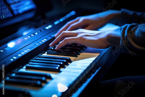 hands of the person playing piano