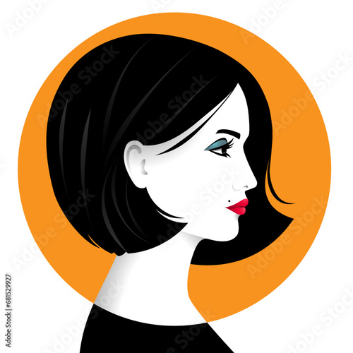 1430_Beautiful young woman with French bob hairstyle, profile