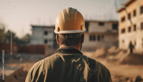 Construction worker in reflective clothing and hardhat at construction site generated by AI © Jeronimo Ramos