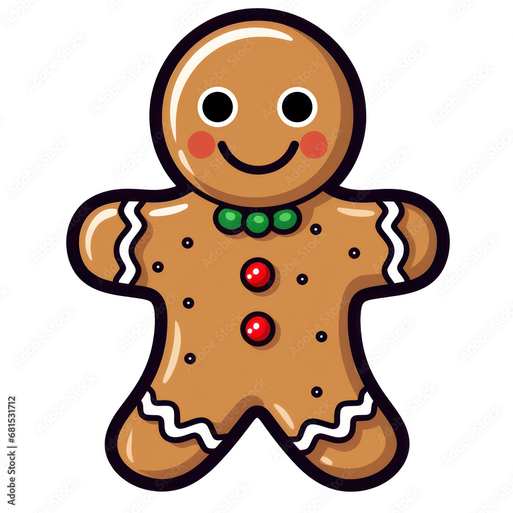 Fototapeta premium a cute Christmas Gingerbread man cookie simple line art with color on isolated white background