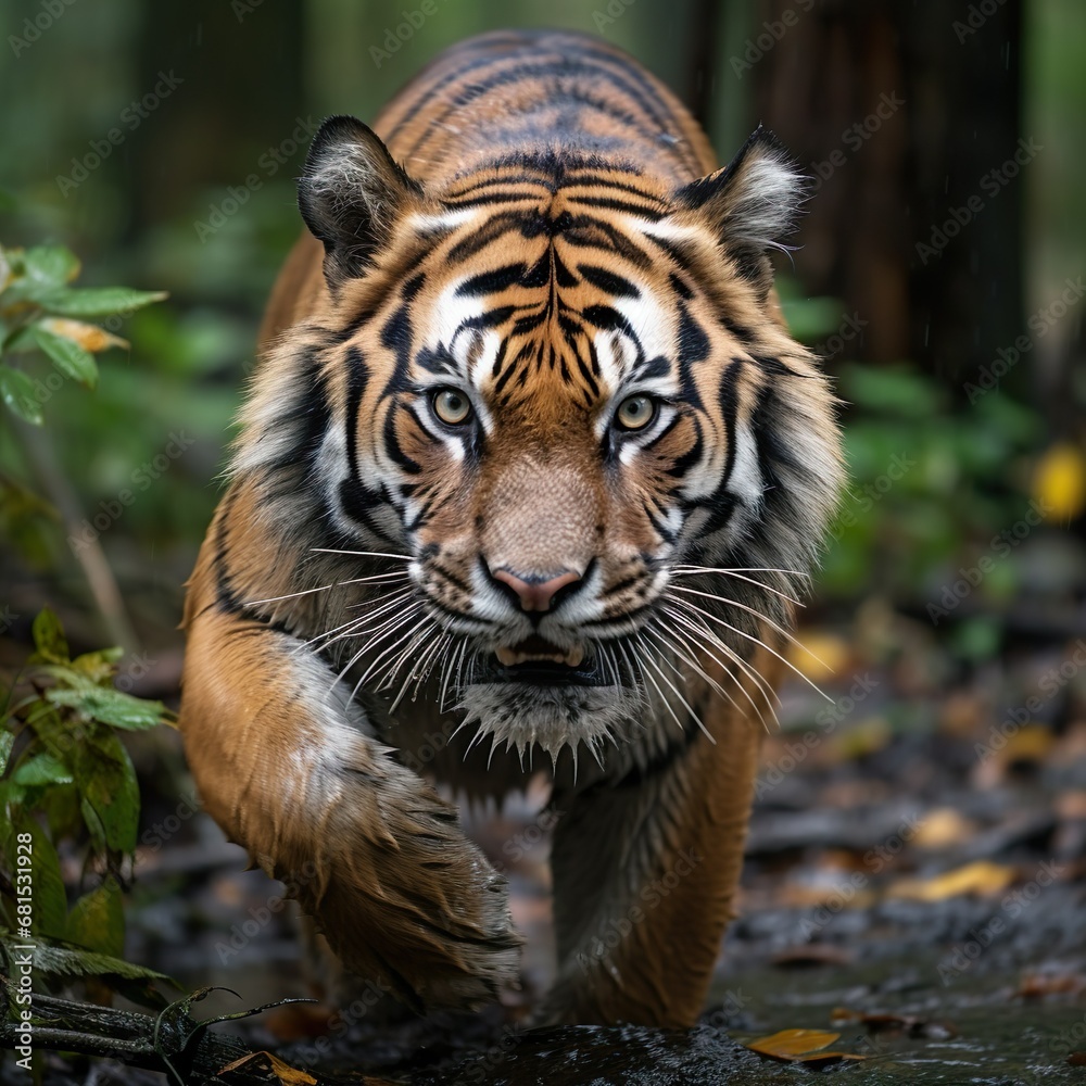 Fototapeta premium A big tiger walking in the forest