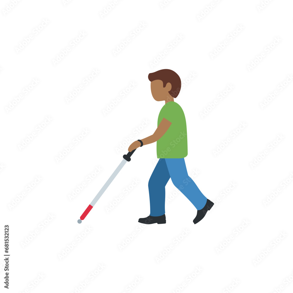 Man with Probing Cane: Medium-Dark Skin Tone Man with Probing Cane: Medium-Dark Skin Tone
