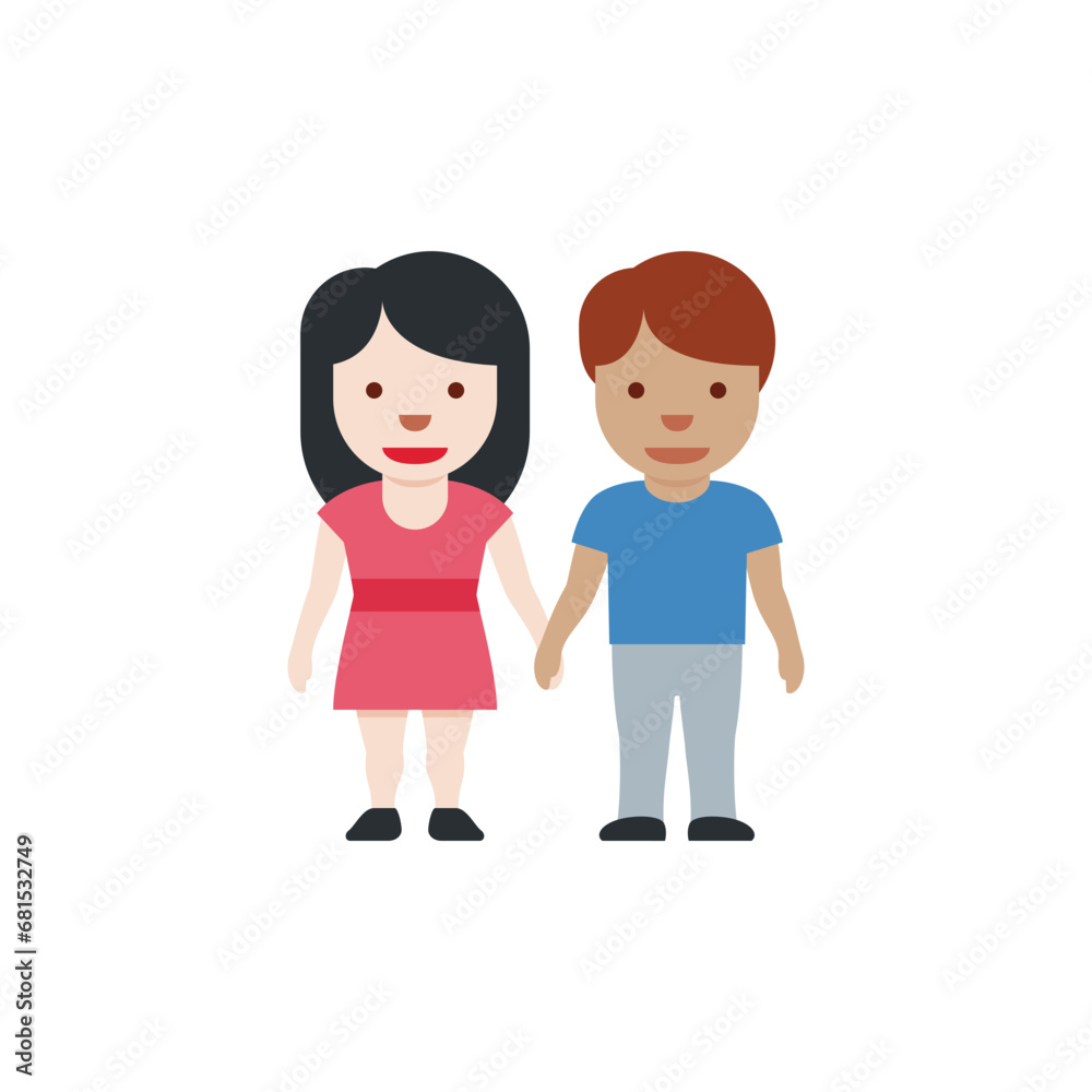 Woman and Man Holding Hands: Light Skin Tone, Medium-Skin Tone Woman and Man Holding Hands: Light Skin Tone, Medium-Skin Tone