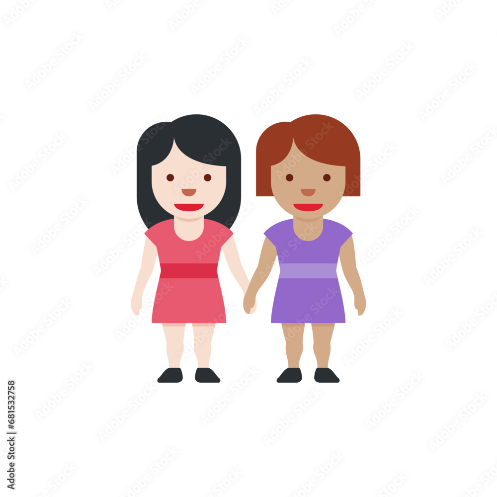 Two Women Holding Hands: Light-Skin Tone, Medium-Skin Tone
