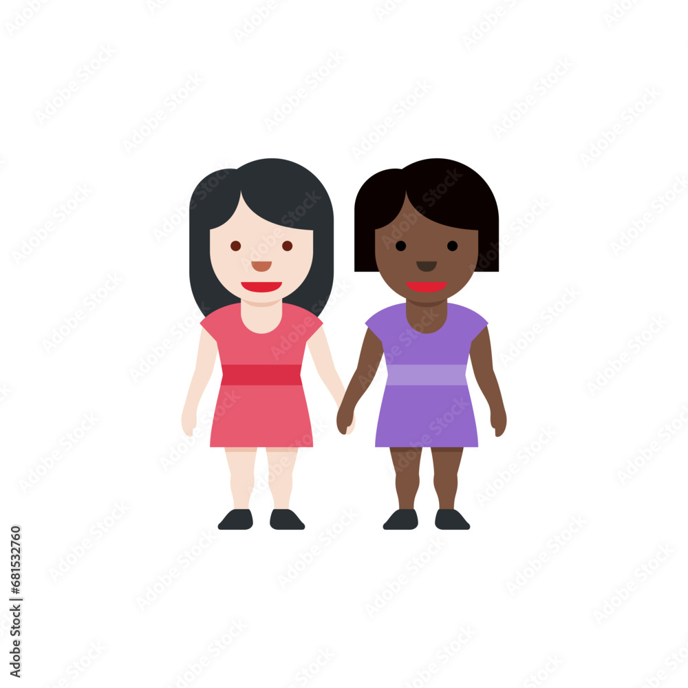Two Women Holding Hands: Light-Skin Tone, Dark-Skin Tone Two Women Holding Hands: Light-Skin Tone, Dark-Skin Tone