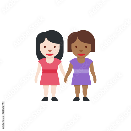 Two Women Holding Hands: Light-Skin Tone, Medium-Dark Skin Tone