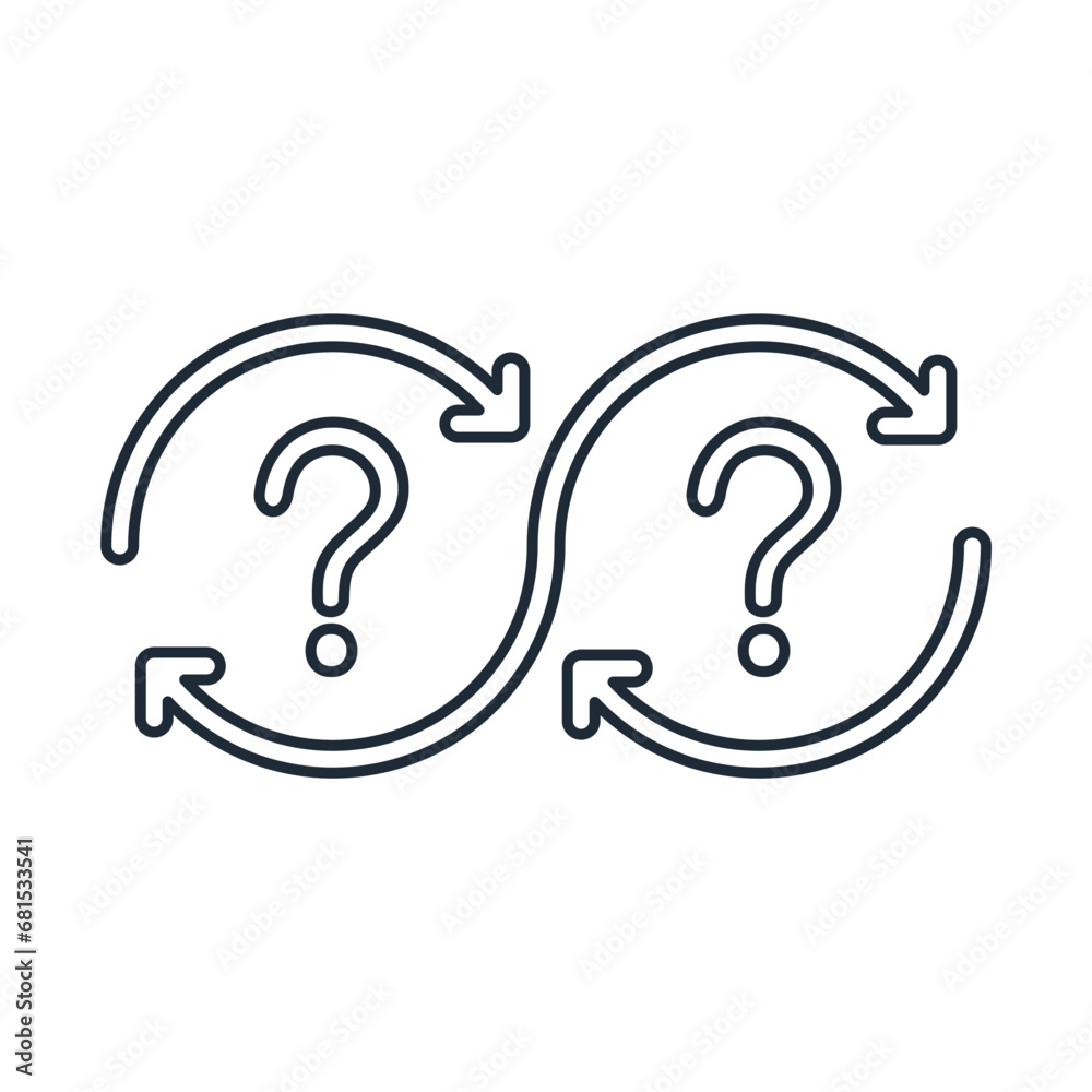 Related questions. Vector linear illustration icon isolated on white background. Related questions. Vector linear illustration icon isolated on white background.