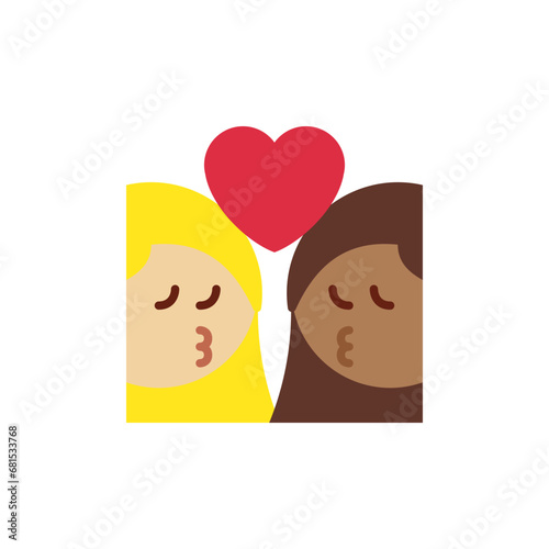 Kiss: Woman, Woman, Medium-Light Skin Tone, Medium-Dark Skin Tone 