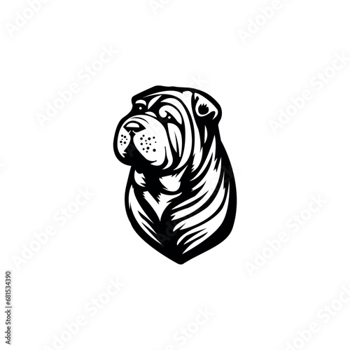 muzzle shar pei. Drawing, raccoon logo, icon. Black shar pei on a white background