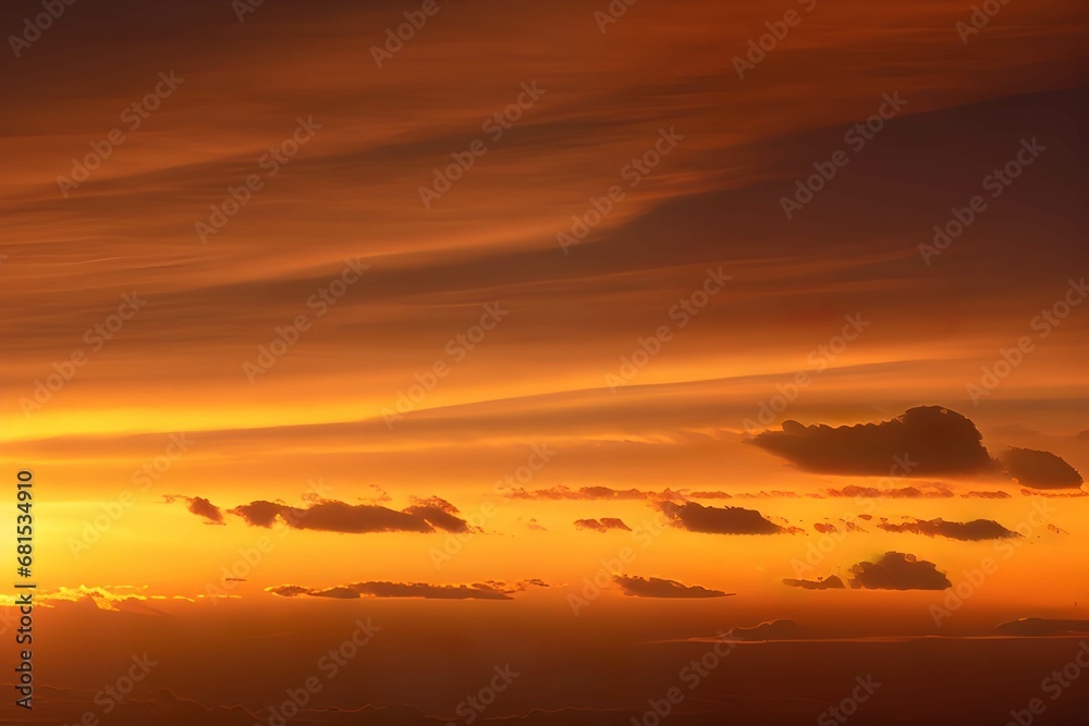 夕焼けでオレンジ色にそまる空と雲