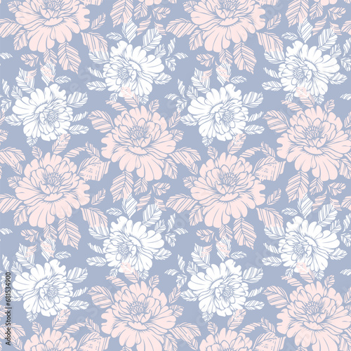 Seamless damask pattern  delicate rose flowers on a light background. Pastel colors. Background  print  textile  vector