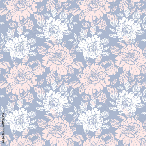 Wallpaper Mural Seamless damask pattern, delicate rose flowers on a light background. Pastel colors. Background, print, textile, vector Torontodigital.ca