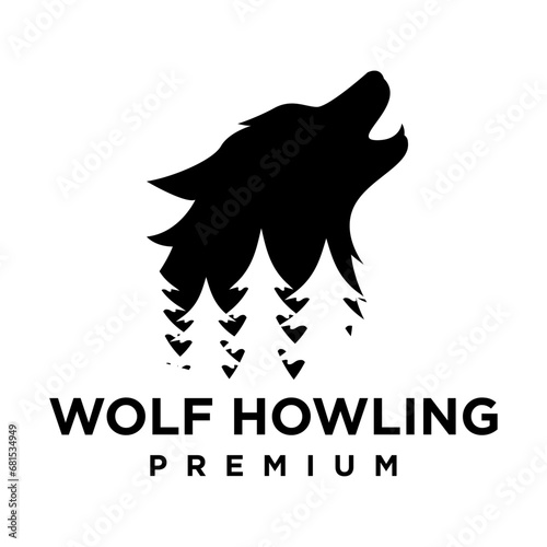 Wolf howling logo icon design illustration