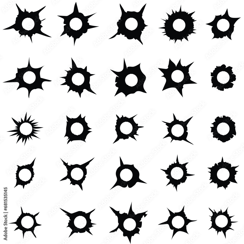 Set of bullet hole vector. Bullet hole silhouettes