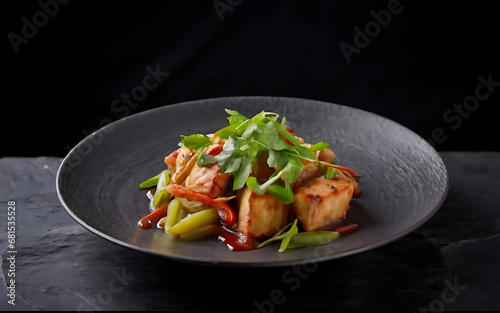 Capture the essence of Di San Xian in a mouthwatering food photography shot Generative AI photo