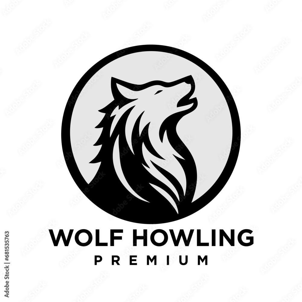 Naklejka premium Wolf howling head logo icon design illustration