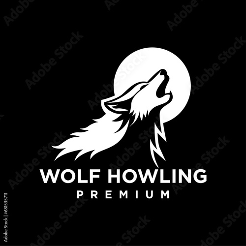 Wolf howling head logo icon design illustration