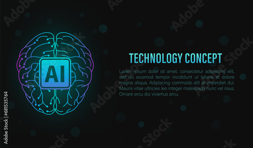 AI brain circuit board icon. Artificial intelligence technological chip. IQ testing. Artificial Intelligence brain logo. Neural network. Technology concept. Vector illustration