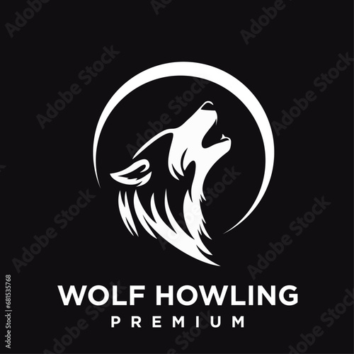 Wolf howling head logo icon design illustration