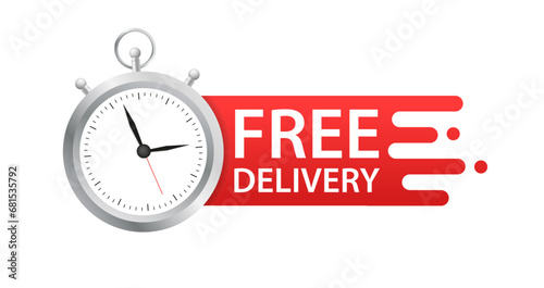 Free delivery service badge. Free delivery red advertisement label, Special offer promotion price tag, Isolated on white background. Vector illustration