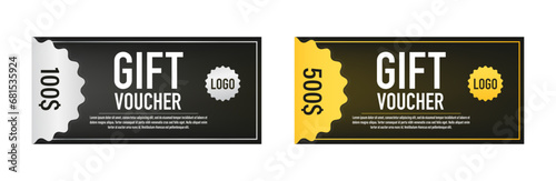 Realistic Detailed 3d Gift gold and silver voucher. Gift voucher template. Two sides of a discount voucher or gift certificate. Promotional coupon for a special discount offer. Vector illustration