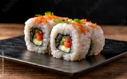 Capture the essence of California Roll in a mouthwatering food photography shot Generative AI