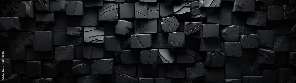 Abstract Wall of Black Cubes - obrazy, fototapety, plakaty 