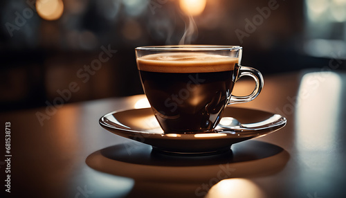 close-up of a professionally made cup of freshly brewed coffee