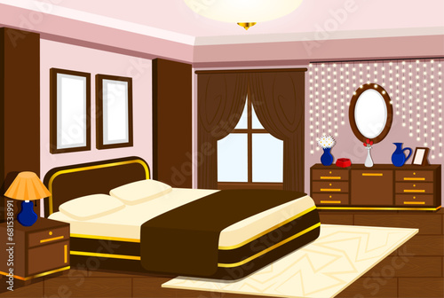 Modern Bedroom with Wooden Furniture and Fairy Lights 