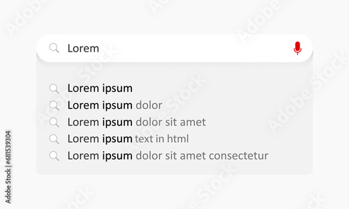 Internet browser search engine search bar for search address, browser search engine on white background eps10