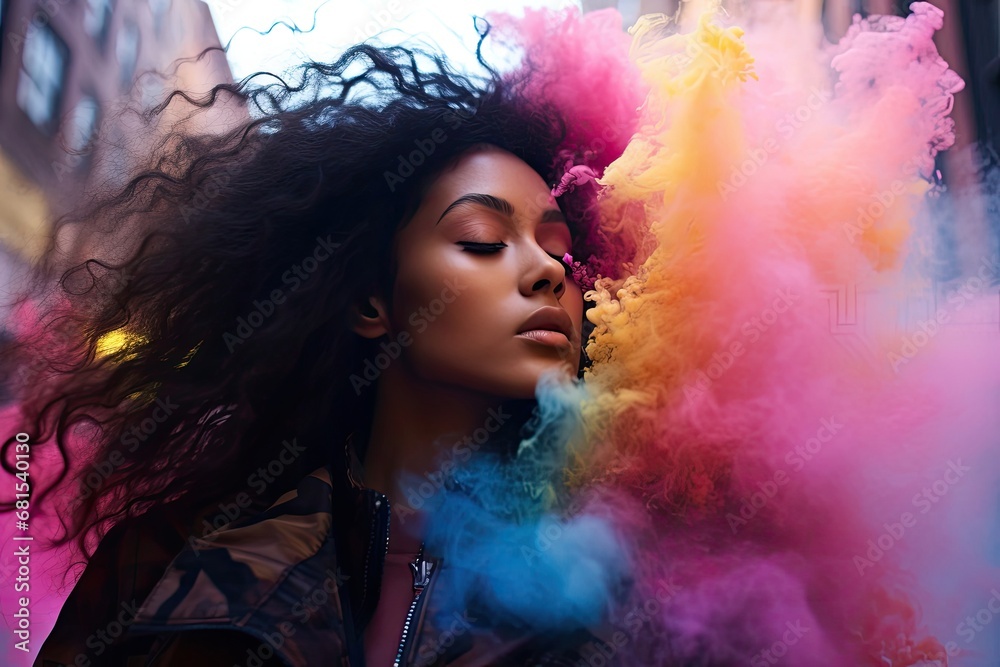 Black Female Creative Multi Colored Mist Setting Generative AI