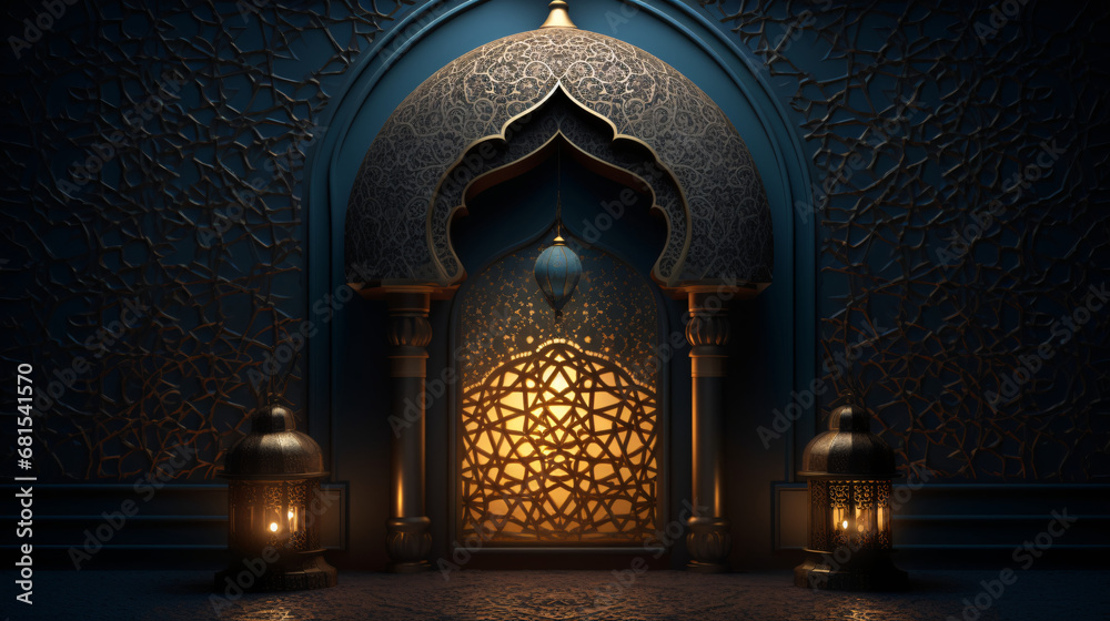 Ramadan celebration arabic lantern background illustrations. Generative ai