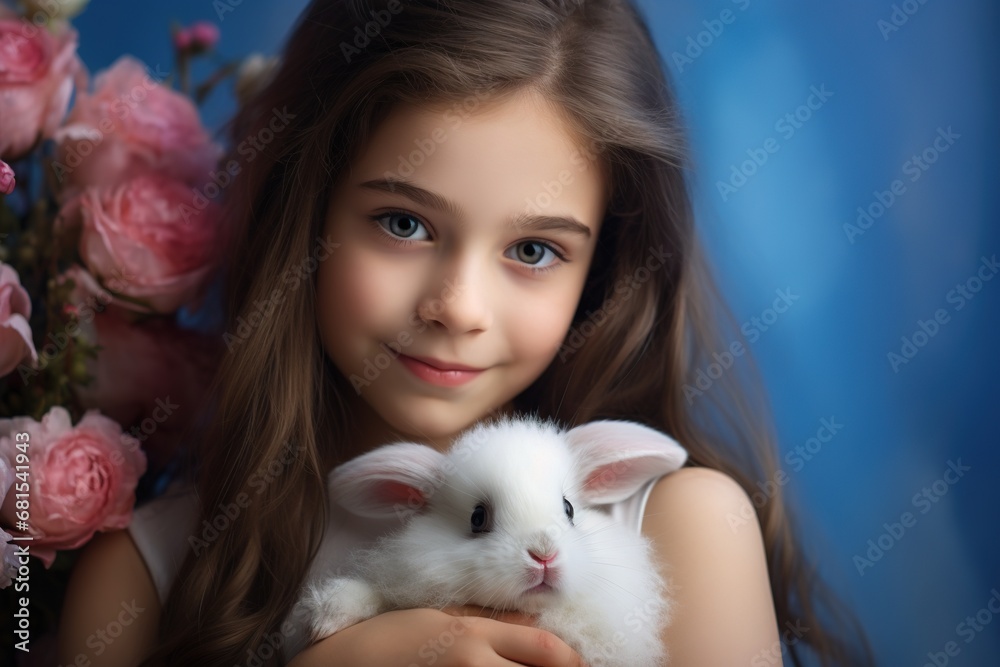little girl hugging with her rabbit, bunny little girl hugging with her rabbit, bunny