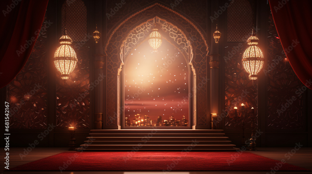 Fototapeta premium Ramadan celebration arabic lantern background illustrations. Generative ai
