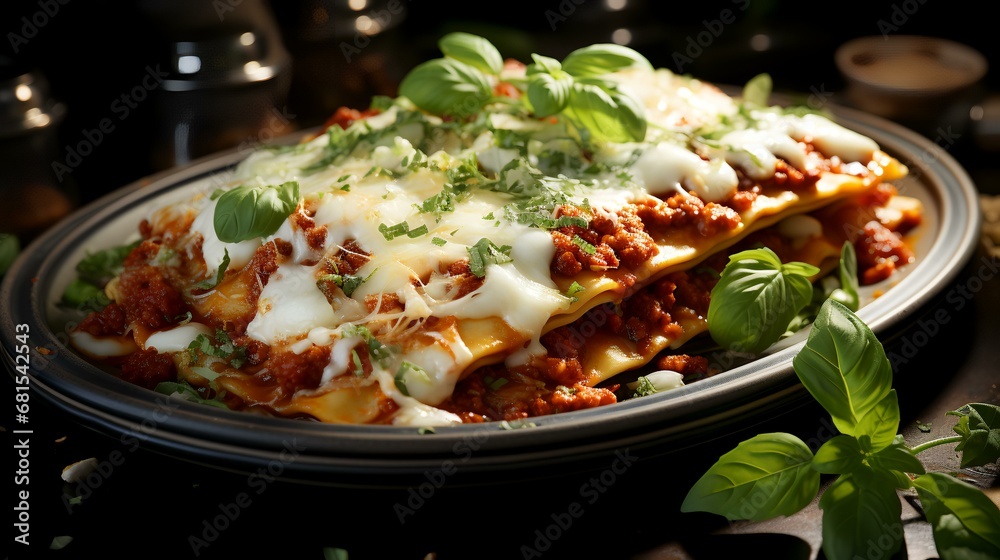 Traditional lasagna with bolognese sauce and Parmesan cheese Traditional lasagna with bolognese sauce and Parmesan cheese