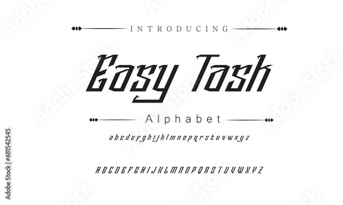 Easy Tash Vintage decorative font. Lettering design in retro style with label. Perfect for alcohol labels, logos, shops and many other. photo