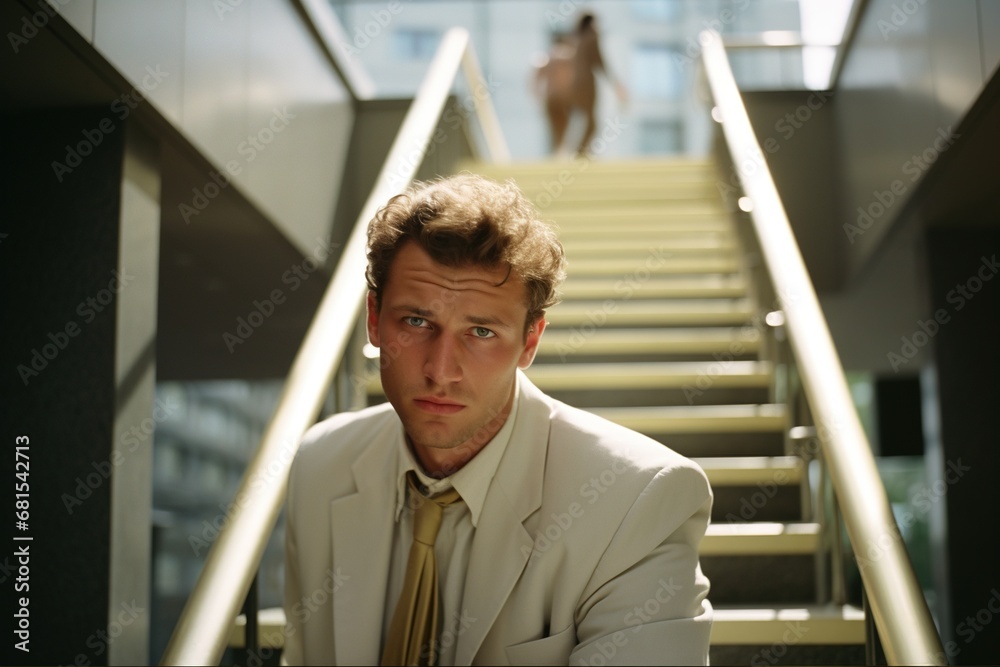businessman on escalator businessman on escalator